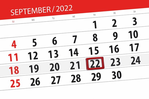 Calendar planner for the month september 2022 deadline day 22 thursday