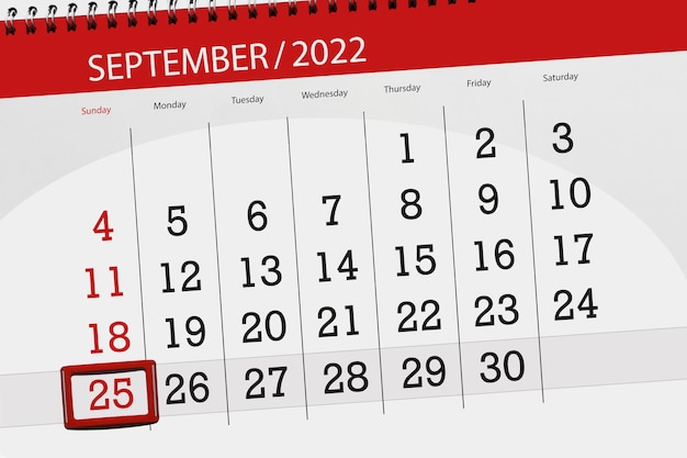 Calendar planner for the month september 2022 deadline day 25 sunday