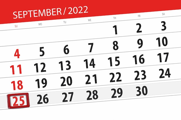 Calendar planner for the month september 2022 deadline day 25 sunday