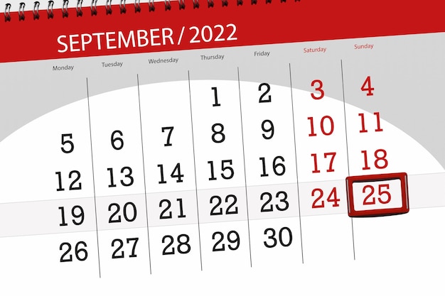 Calendar planner for the month september 2022 deadline day 25 sunday