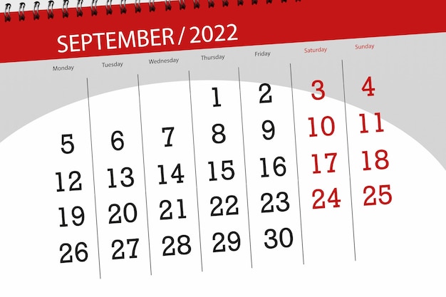 Calendar planner for the month september 2022 deadline day