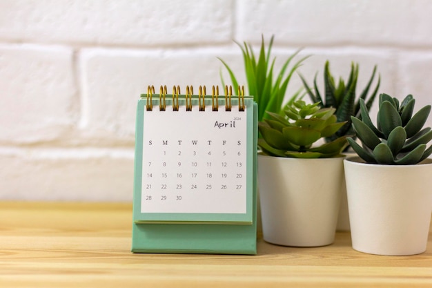 Photo calendar for planning for april 2024 in the workplace