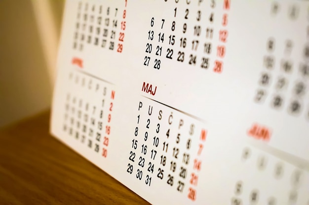 Calendar on the table