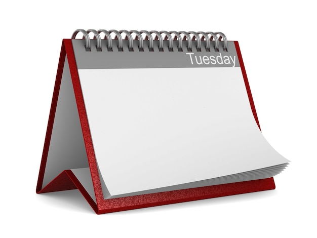 Calendar for tuesday on white background. Isolated 3D illustration