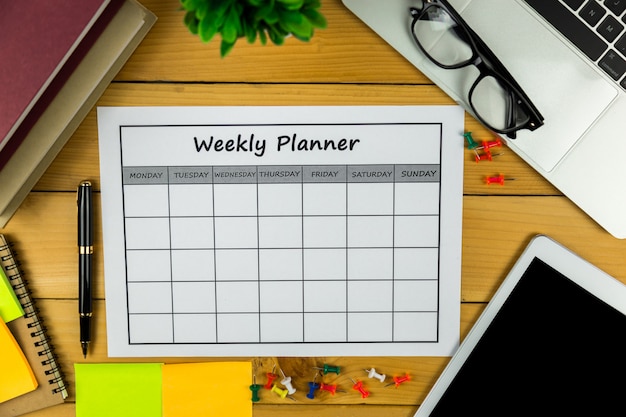 Photo calendar weekly plan doing business or activities with in a week.