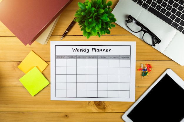 Calendar Weekly plan Doing business or activities with in a week.