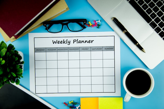 Calendar Weekly plan Doing business or activities with in a week.