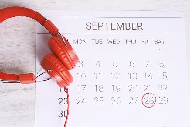 Calendar with headphones. 