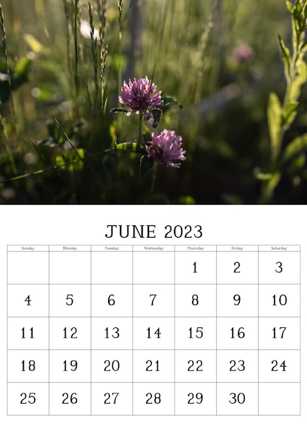 Calendar with nature photo for June 2023