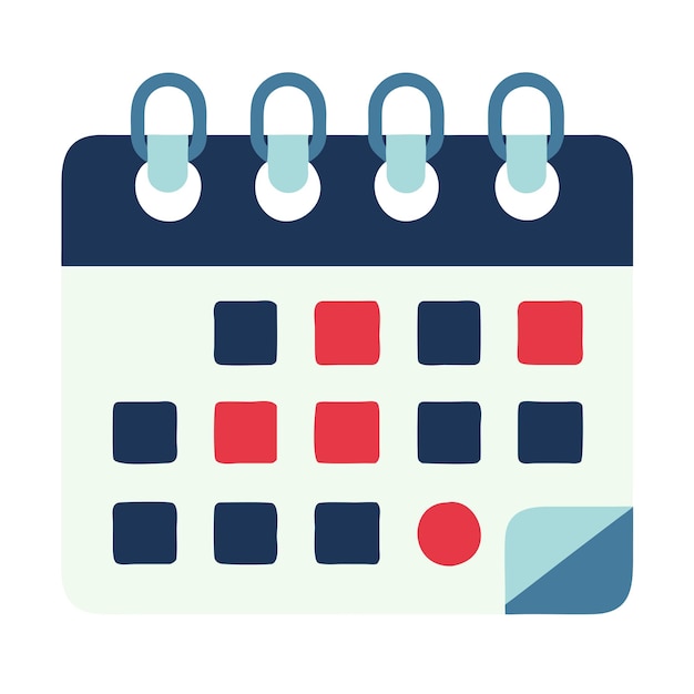 A calendar with red and blue squares and a red dot in the middle