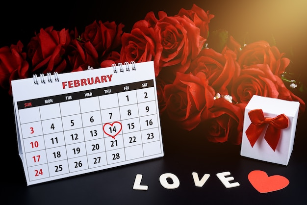 Calendar with red hand written heart highlight on February 14 of Saint Valentines day