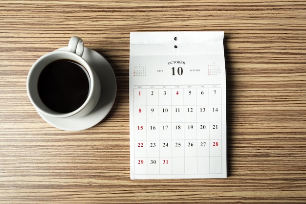 Calendar on wooden table