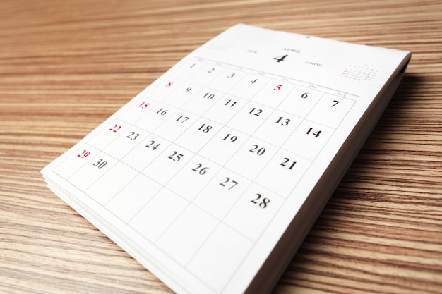 Calendar on wooden table