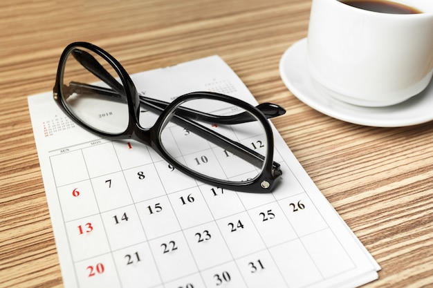 Calendar on wooden table