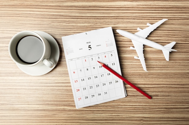 Calendar on wooden table