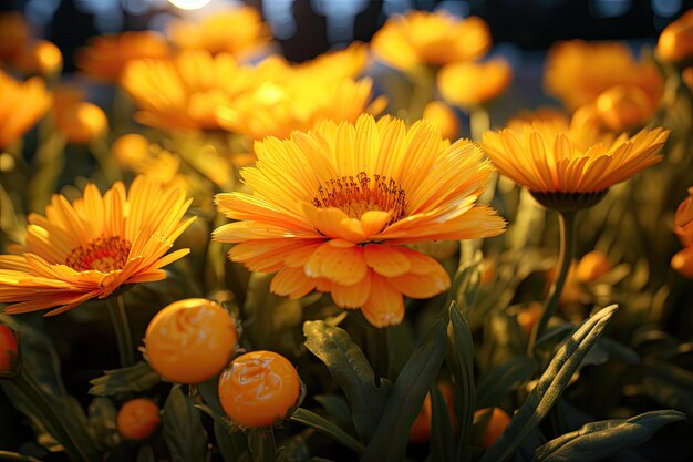 Calendula flowers blooming beautifully