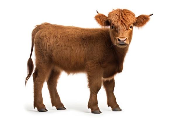 Photo calf of highland cattle on white background