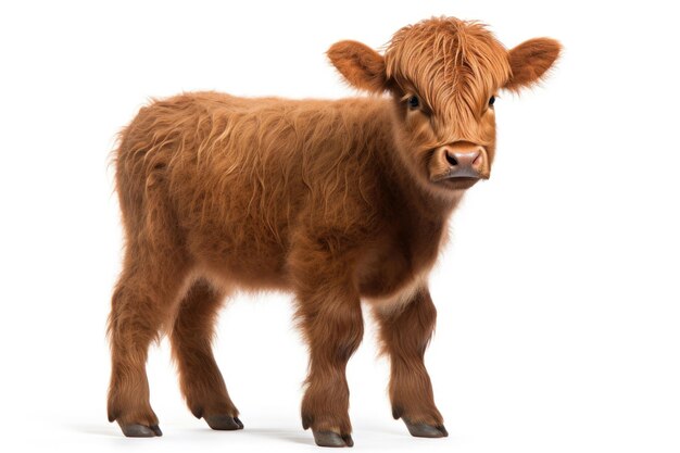 Photo calf of highland cattle on white background