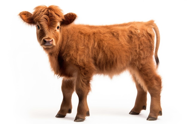 Photo calf of highland cattle on white background