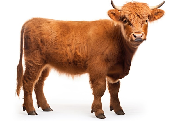 Photo calf of highland cattle on white background
