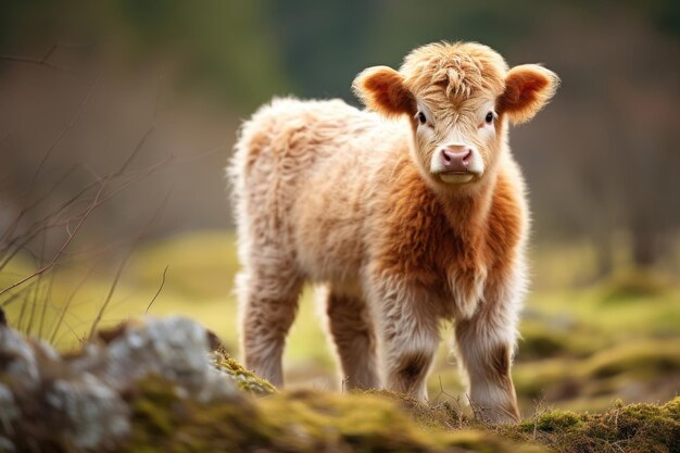 Photo calf of highland cattle in the wild