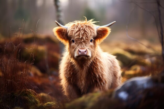 Photo calf of highland cattle in the wild