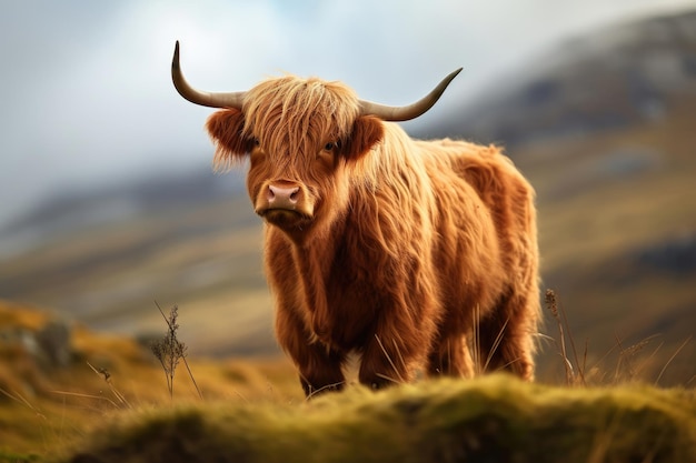 Calf of highland cattle in the wild