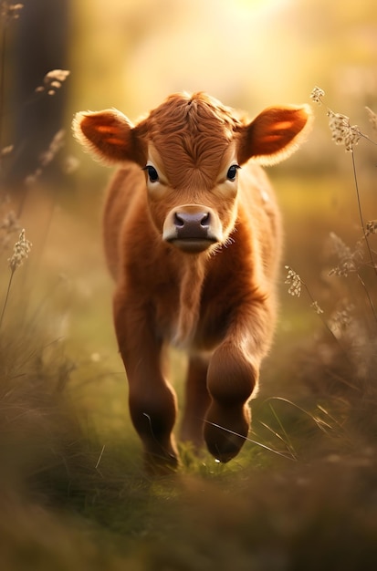 An Calf Walking On Grass