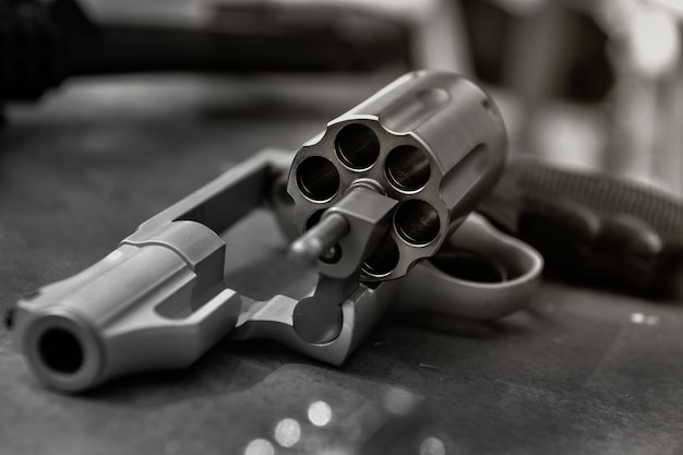 Caliber Revolver Pistol, Revolver open ready to put bullets Monochrome tone color 