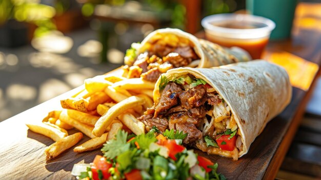 Photo california burrito against a sunny outdoor background