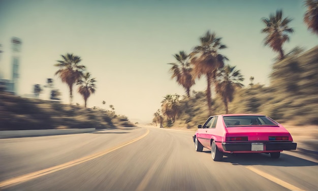 Foto california dream drive vibra con un'auto classica degli anni '80