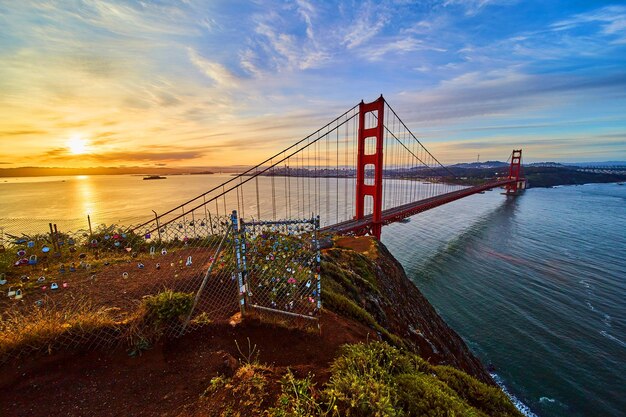 California iconic Golden Gate Bridge at sunrise
