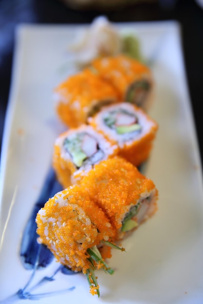 California roll sushi , Roll rice with egg seafood avocado , Japanese food