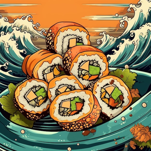 Photo california sushi rolls in an art style