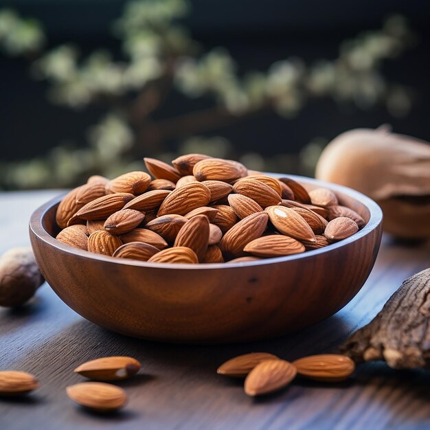 Californian Almonds in a Wooden Bowl