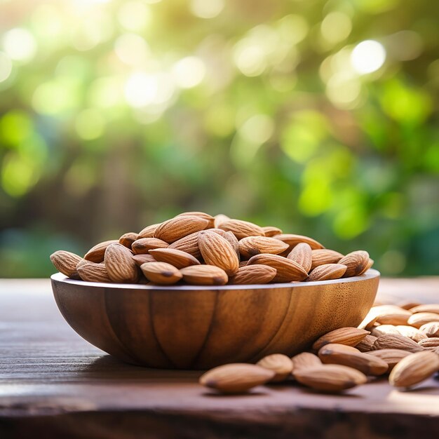 Californian Almonds in a Wooden Bowl