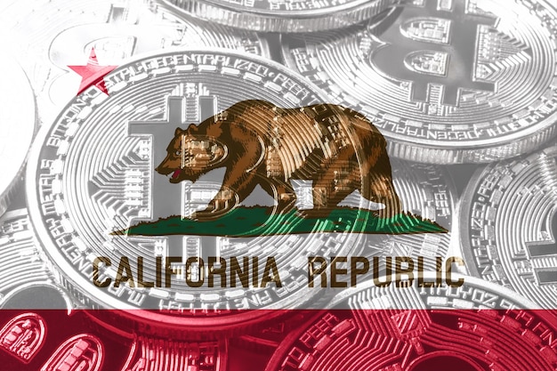 Californië bitcoin vlag, Californië cryptocurrency concept achtergrond