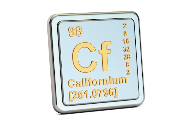 Foto californium cf chemische element teken 3d rendering