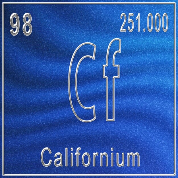 Foto elemento chimico californio, segno con numero atomico e peso atomico, elemento della tavola periodica