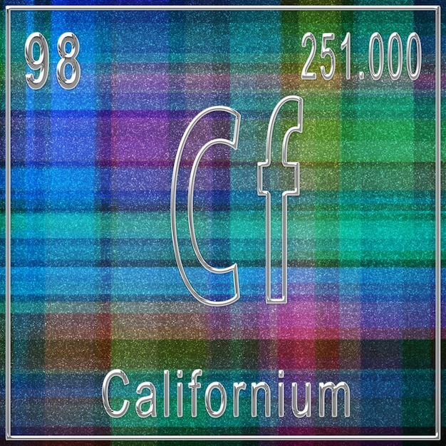 Foto elemento chimico californio segno con numero atomico e peso atomico