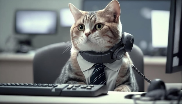 Call center manager worker cat working job profession Generative AI