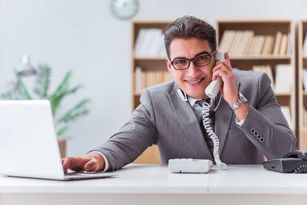 Call center operator talking on the phone