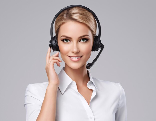Call center operator with headset on