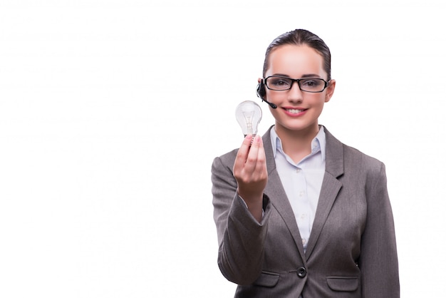 Call center operator with light bulb isolated on white