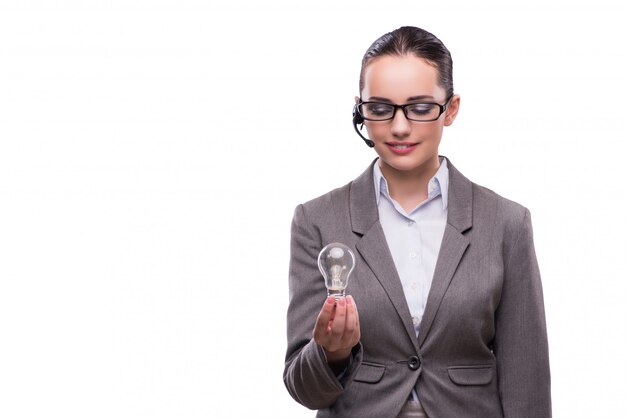 Call center operator with light bulb isolated on white