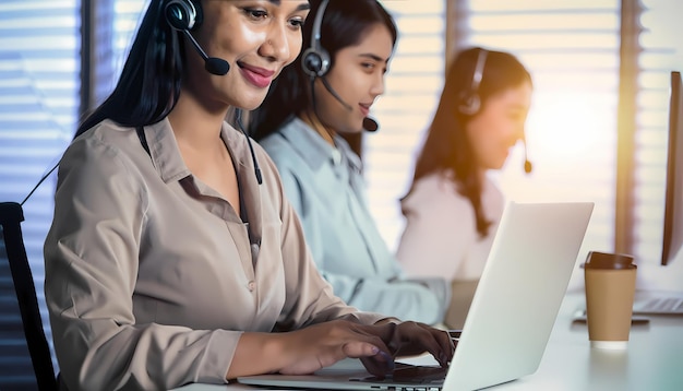 call center vrouwen glimlachten werken en bieden dienst met beleefdheid