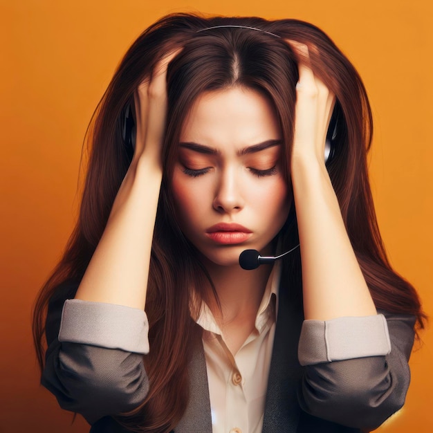 call center woman stress on solid background ai generative