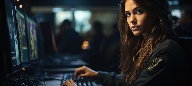 Photo call center women smiled working and providing service with courtesy and attention front of laptop