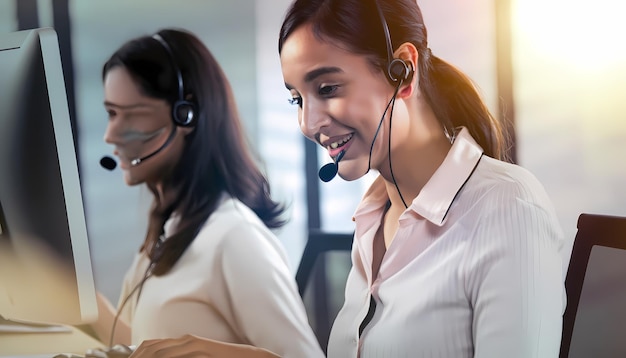 call center women smiled working and providing service with courtesy