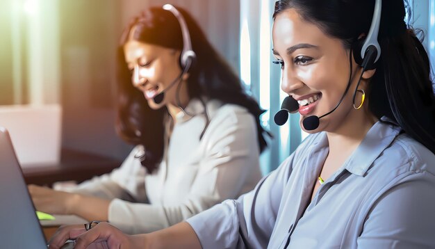 call center women smiled working and providing service with courtesy